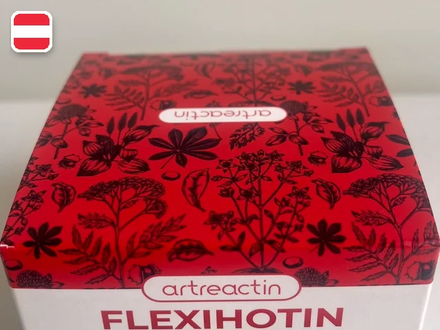 Flexihotin Forte — Tiegel mit Wärmegel und Packung, Herstellerfoto
