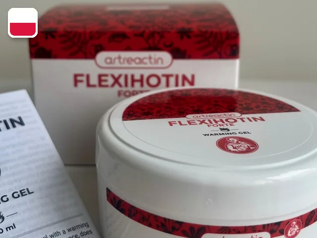 Flexihotin Forte — słoik żelu rozgrzewającego i pudełko, zdjęcie producenta