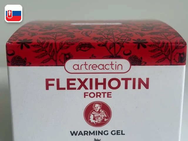 Flexihotin Forte — téglik hrejivého gélu a krabička, fotografia výrobcu